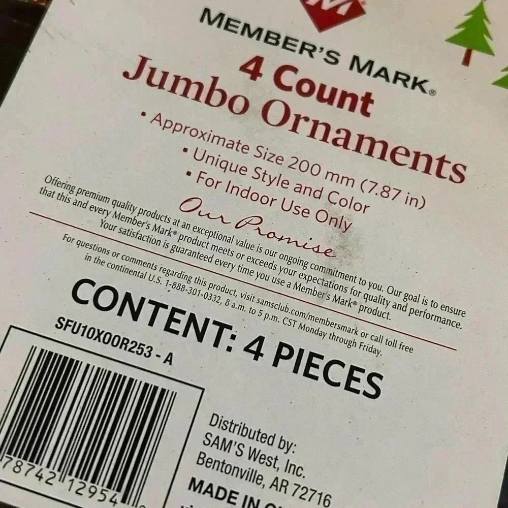 Members Mark 4 Count Jumbo Ornaments